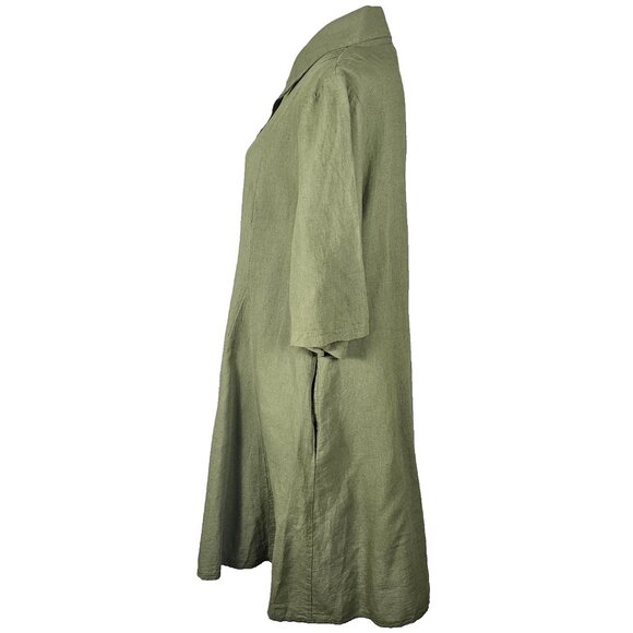 Francesca Bettini Italian Linen Cotton Blend Shirt Dress Sz Large Green Buttons - Picture 5 of 6